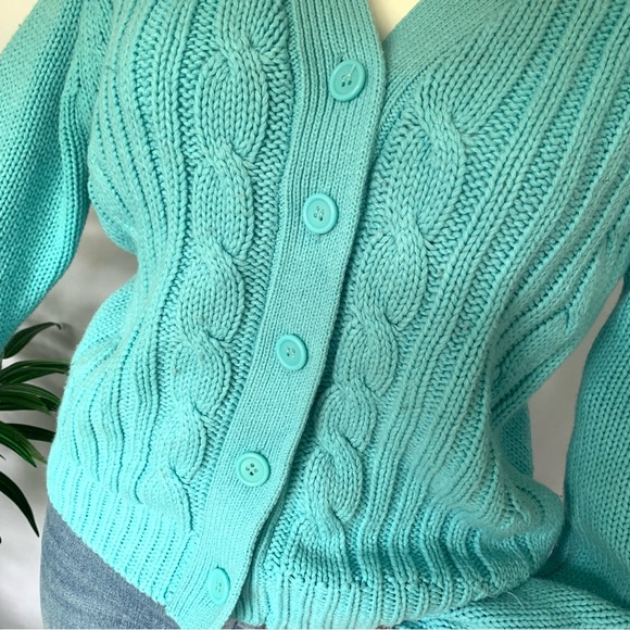 b l u e :: Vintage Granny Cable Knit Braided Cardigan Sweater - Picture 5 of 11